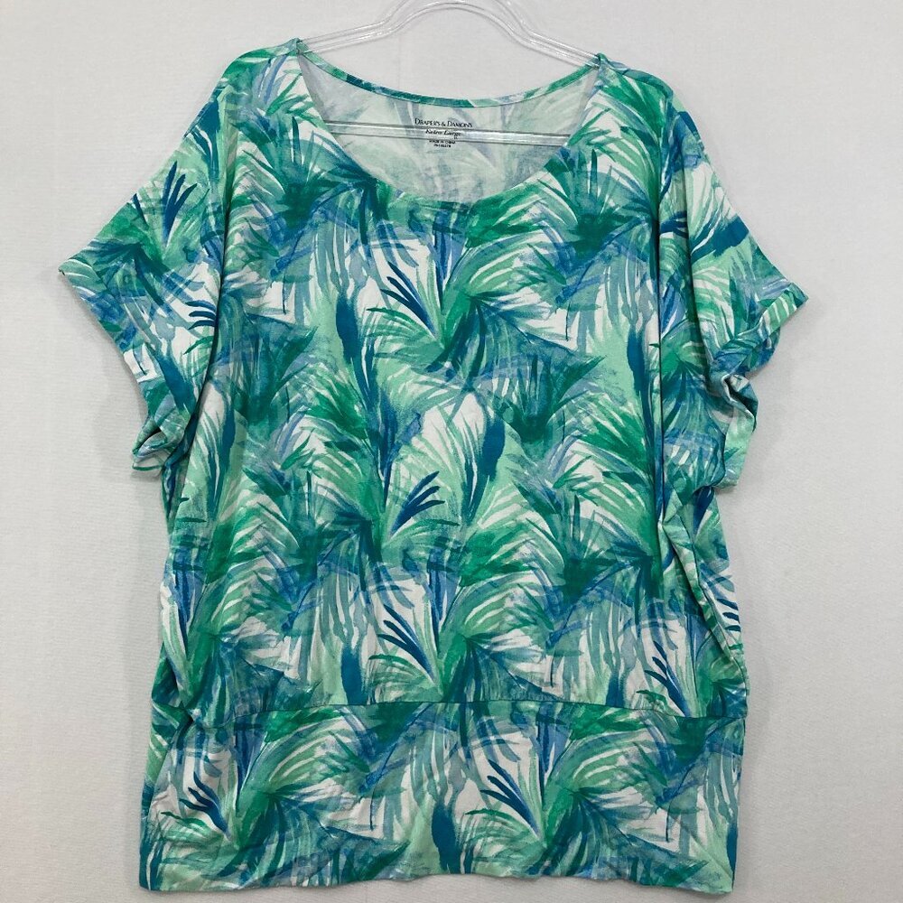 Draper’s & Damon’s‎ size XL Blue Green Leaf Print Novelty Stretch Casual Top